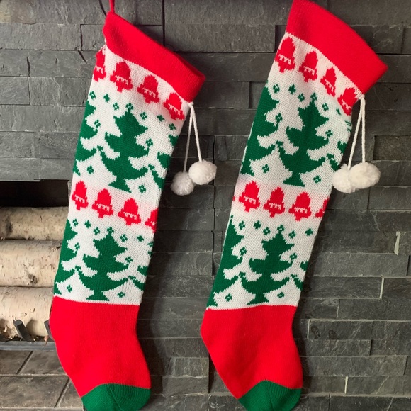 Pair of Vintage 22” Knit Christmas Stockings Red/Green/White - Picture 10 of 10